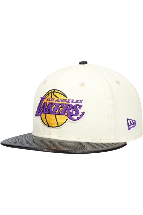 Men's New Era White/Black Los Angeles Lakers Faux Leather Visor Two-Tone 59FIFTY Fitted Hat
