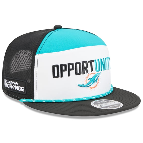 Men's New Era White/Black Miami Dolphins 2025 Inspire Change Split Panel 9FIFTY Snapback Hat