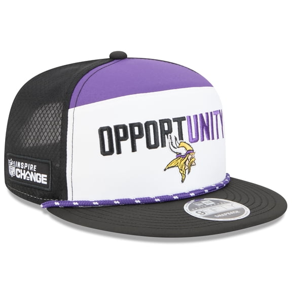 Men's New Era White/Black Minnesota Vikings 2025 Inspire Change Split Panel 9FIFTY Snapback Hat