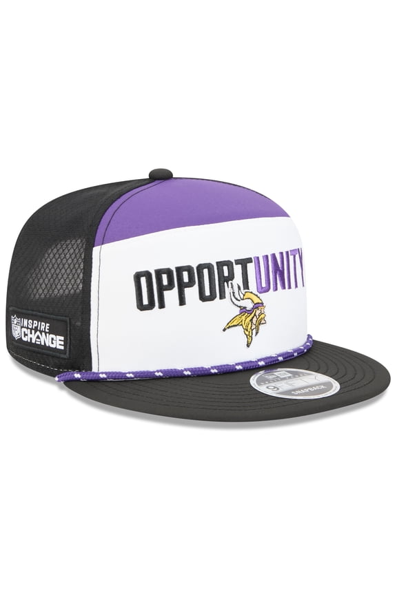 Men's New Era White/Black Minnesota Vikings 2025 Inspire Change Split Panel 9FIFTY Snapback Hat