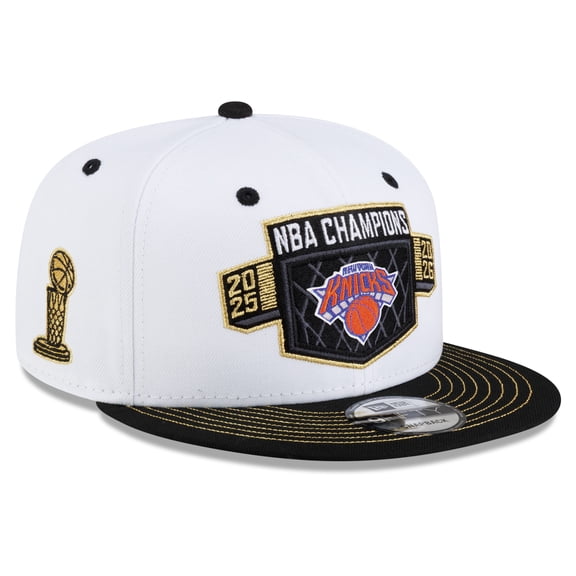 Men's New Era White/Black New York Knicks 2026 NBA Finals Champions Locker Room 9FIFTY Snapback Hat