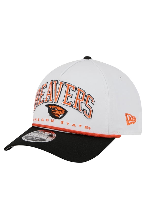 Men's New Era White/Black Oregon State Beavers Arch Two-Tone Rope 9FORTY A-Frame M-Crown Adjustable Hat