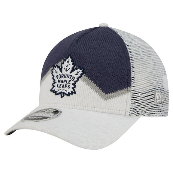 Men's New Era White/Blue Toronto Maple Leafs Hockey Sock 9FORTY A-Frame M-Crown Adjustable Trucker Hat