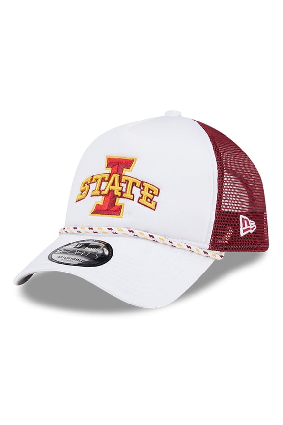 Men's New Era White/Cardinal Iowa State Cyclones Court Sport Foam A-Frame 9FORTY Adjustable Trucker Hat