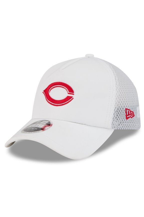 Men's New Era White Cincinnati Reds 2026 Batting Practice Apex 9FORTY Adjustable Trucker Hat