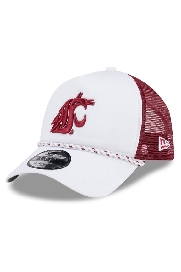 Men's New Era White/Crimson Washington State Cougars Court Sport Foam A-Frame 9FORTY Adjustable Trucker Hat