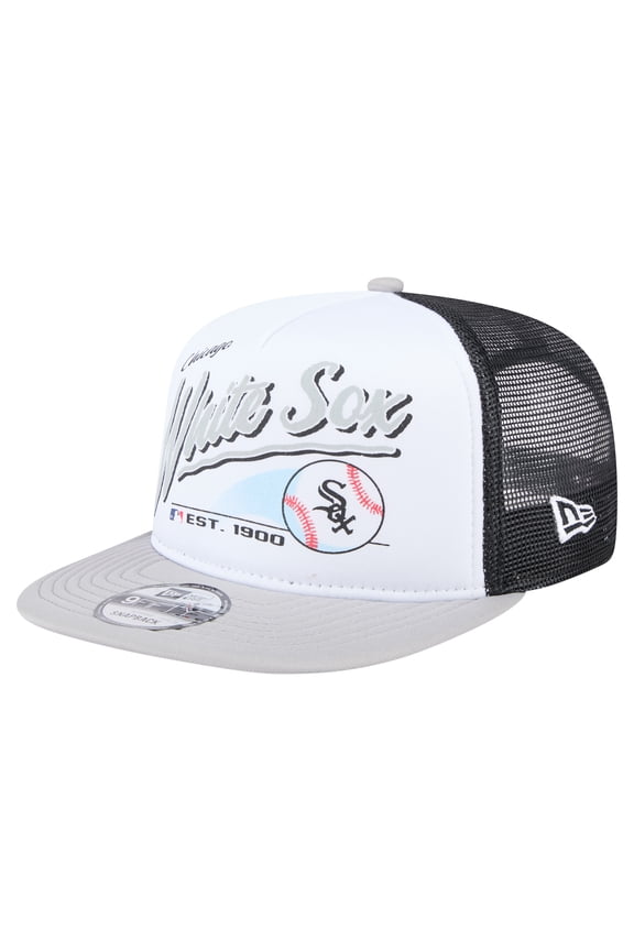 Men's New Era White/Gray Chicago White Sox Retro Script Trucker 9FIFTY Snapback Hat
