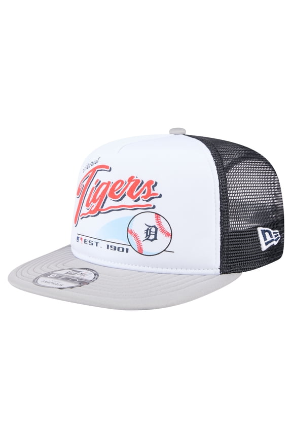 Men's New Era White/Gray Detroit Tigers Retro Script Trucker 9FIFTY Snapback Hat