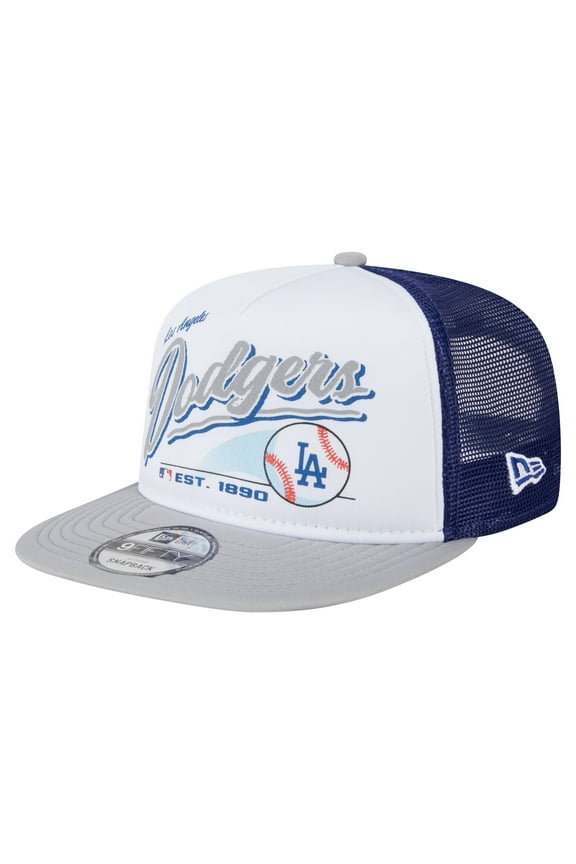 Men's New Era White/Gray Los Angeles Dodgers Retro Script Trucker 9FIFTY Snapback Hat