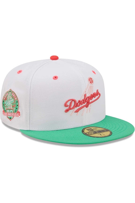 Men's New Era White/Green Los Angeles Dodgers 50th Anniversary in Los Angeles Watermelon Lolli 59FIFTY Fitted Hat