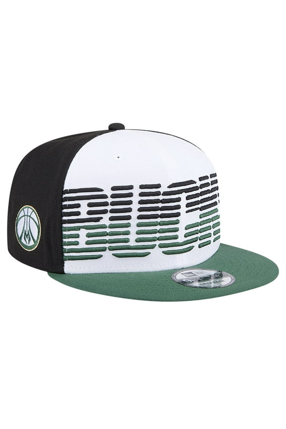 Men's New Era White/Hunter Green Milwaukee Bucks Throwback Gradient Tech Font 9FIFTY Snapback Hat