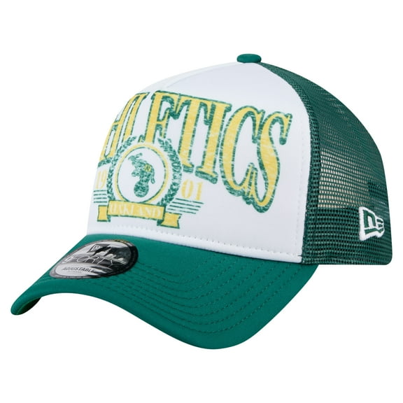 Men's New Era White/Kelly Green Oakland Athletics Cooperstown Collection Trucker A-Frame 9FORTY Adjustable Hat
