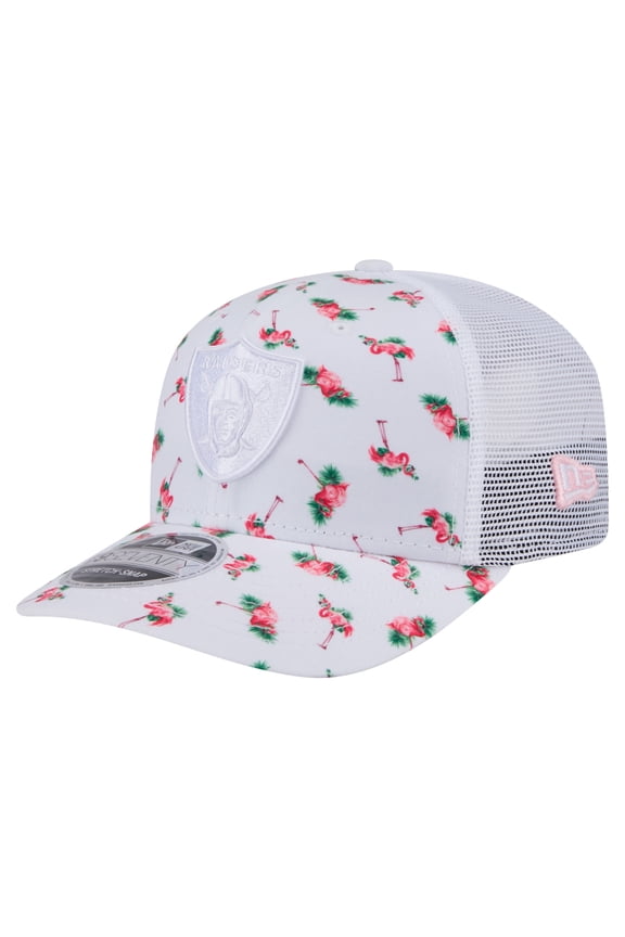Men's New Era White Las Vegas Raiders Adventure Flamingo Pattern 9SEVENTY Stretch-Snap Hat