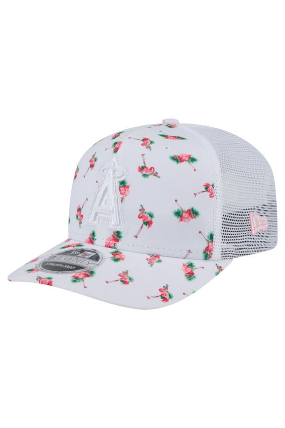 Men's-New Era  White Los Angeles Angels Flamingo Mesh Back 9SEVENTY Stretch-Snap Hat