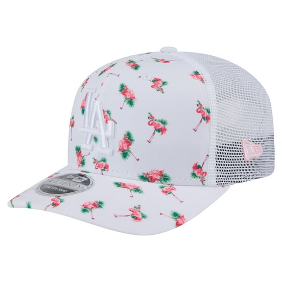 Men's-New Era White Los Angeles Dodgers Flamingo Mesh Back 9SEVENTY Stretch-Snap Hat