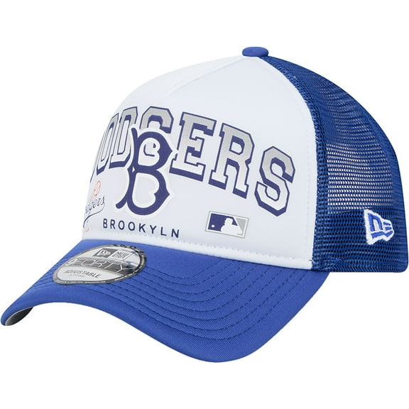 Men's New Era White Los Angeles Dodgers Retro Wordmark 9FORTY A-Frame Trucker Adjustable Hat