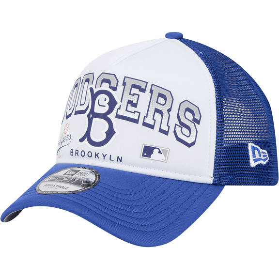 Men's New Era White Los Angeles Dodgers Retro Wordmark 9FORTY A-Frame Trucker Adjustable Hat