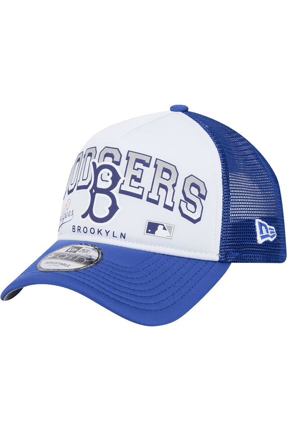 Men's New Era White Los Angeles Dodgers Retro Wordmark 9FORTY A-Frame Trucker Adjustable Hat