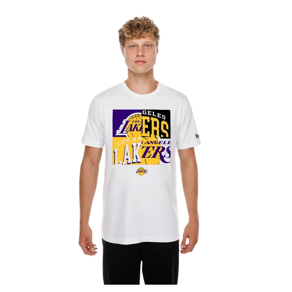 Men's New Era  White Los Angeles Lakers Block Logo T-Shirt