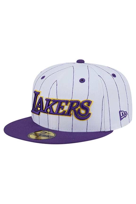 Men's New Era White Los Angeles Lakers Wordmark Pinstripe 59FIFTY Fitted Hat