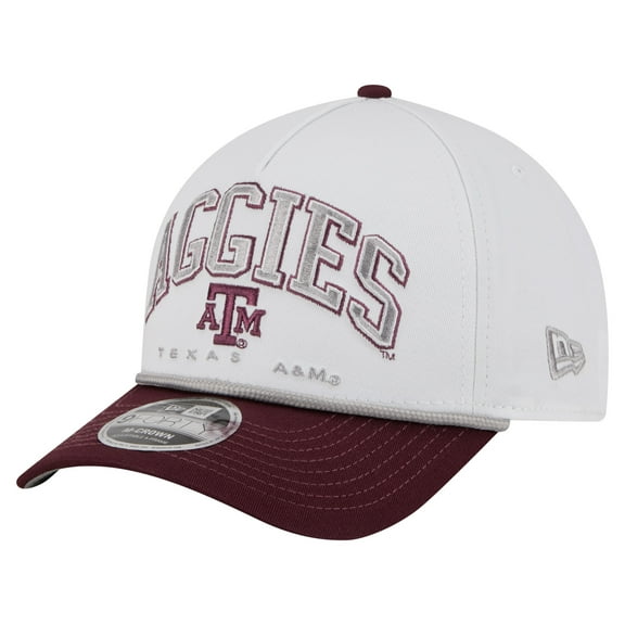 Men's New Era White/Maroon Texas A&M Aggies Arch Two-Tone Rope 9FORTY A-Frame M-Crown Adjustable Hat