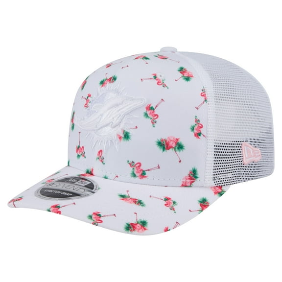 Men's New Era White Miami Dolphins Adventure Flamingo Pattern 9SEVENTY Stretch-Snap Hat