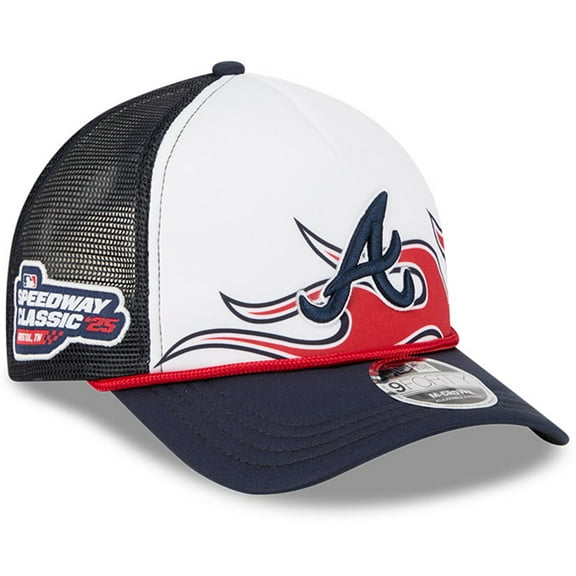 Men's New Era White/Navy Atlanta Braves 2025 MLB Speedway Classic Fashion Pack A-Frame 9FORTY Adjustable Hat