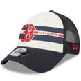thumbnail image 1 of Men's New Era White/Navy Boston Red Sox Team Stripe Trucker 9FORTY Snapback Hat, 1 of 6