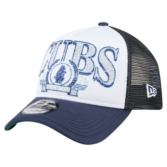 Men's New Era White/Navy Chicago Cubs Distressed 9FORTY A-Frame Adjustable Trucker Hat