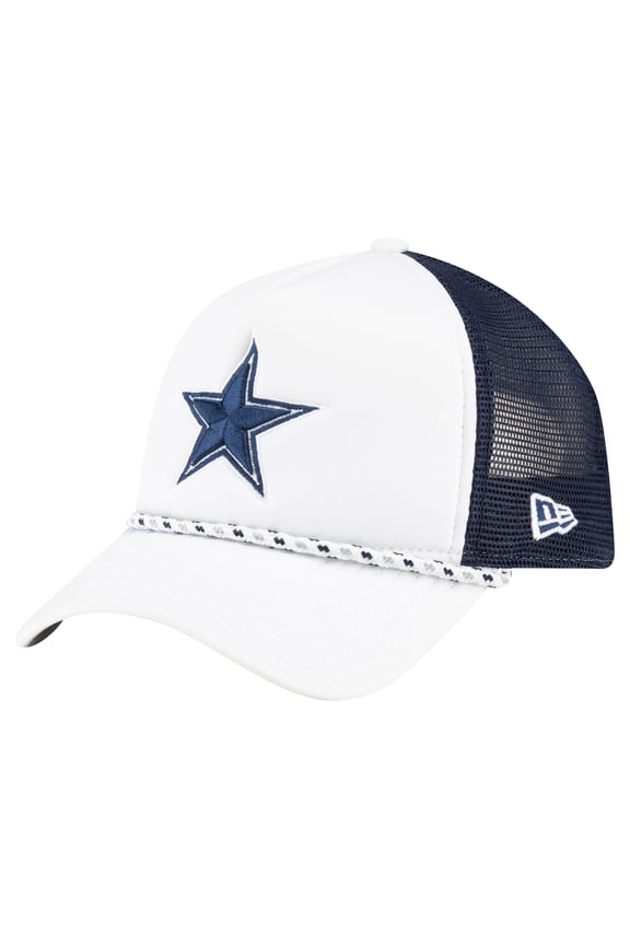 Men's New Era White/Navy Dallas Cowboys Court Sport Foam Front A-Frame 9FORTY Adjustable Trucker Hat
