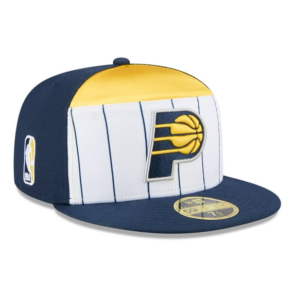 Men's New Era White/Navy Indiana Pacers 2025 NBA Tip Off Split Panel 59FIFTY Fitted Hat