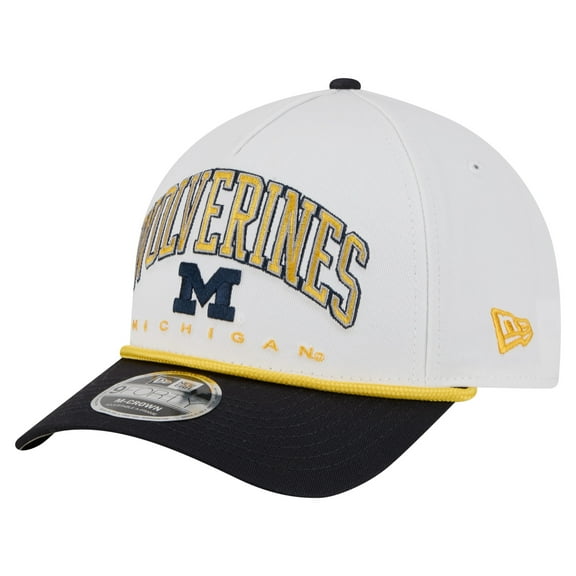Men's New Era White/Navy Michigan Wolverines Arch Two-Tone Rope 9FORTY A-Frame M-Crown Adjustable Hat