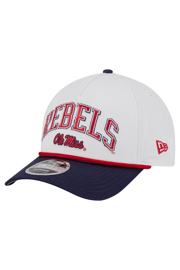 Men's New Era White/Navy Ole Miss Rebels Arch Two-Tone Rope 9FORTY A-Frame M-Crown Adjustable Hat