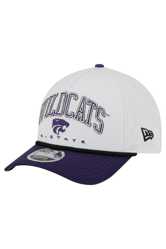 Men's New Era White/Purple Kansas State Wildcats Arch Two-Tone Rope 9FORTY A-Frame M-Crown Adjustable Hat