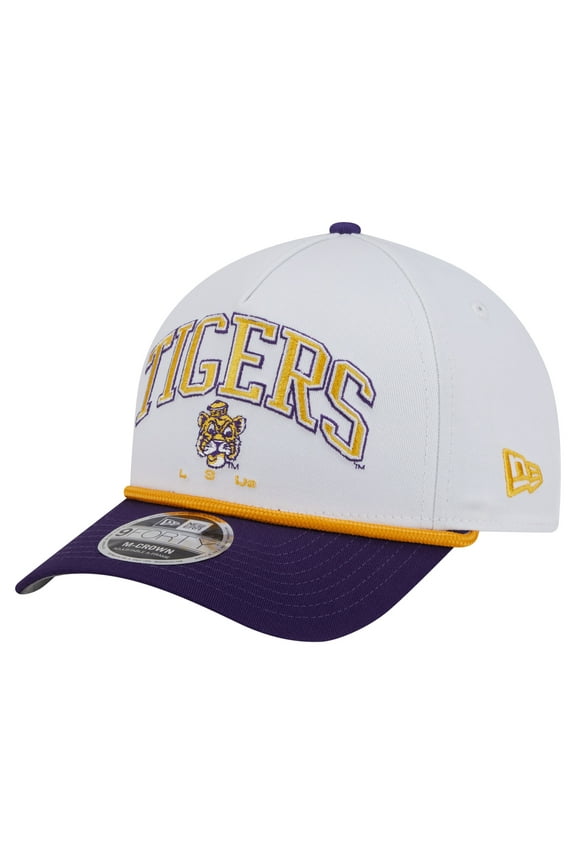 Men's New Era White/Purple LSU Tigers Arch Two-Tone Rope 9FORTY A-Frame M-Crown Adjustable Hat