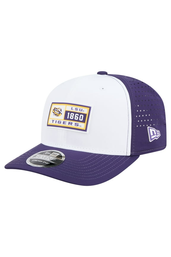 Men's New Era White/Purple LSU Tigers Perforated Patched 9SEVENTY Adjustable Hat