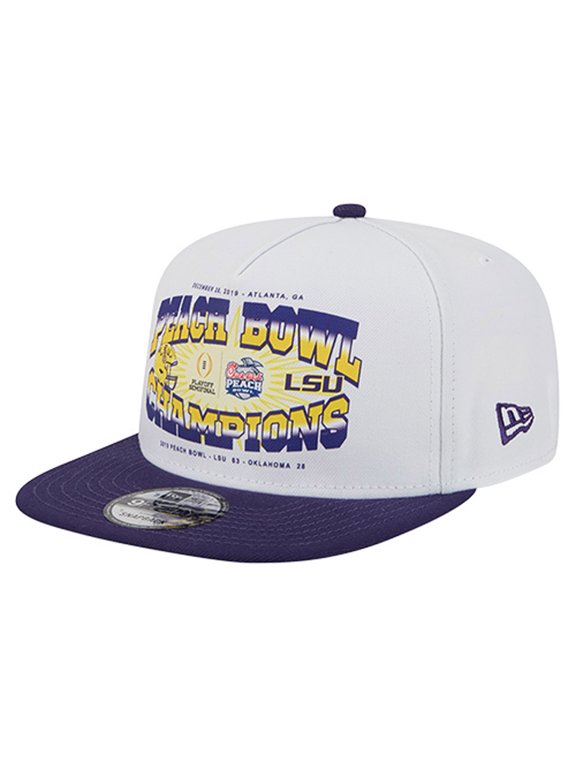 Men's New Era White/Purple LSU Tigers Retro 2019 Peach Bowl Champions 9FIFTY A-Frame Snapback Hat
