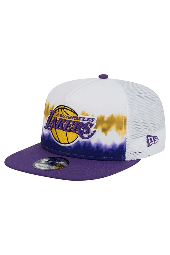 Men's New Era White/Purple Los Angeles Lakers Dip-Dye 9FIFTY A-Frame Trucker Snapback Hat