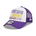 thumbnail image 1 of Men's New Era White/Purple Minnesota Vikings Stacked A-Frame Trucker 9FORTY Adjustable Hat, 1 of 6