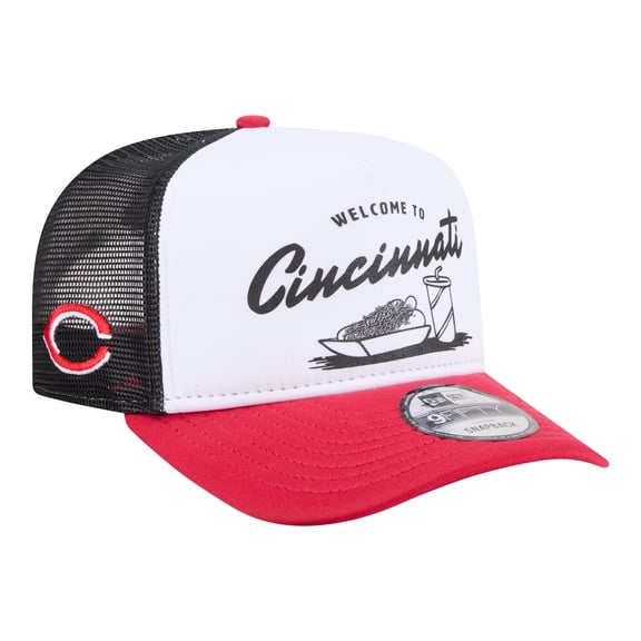 Men's New Era  White/Red Cincinnati Reds Foodie A-Frame 9FIFTY Trucker Snapback Hat