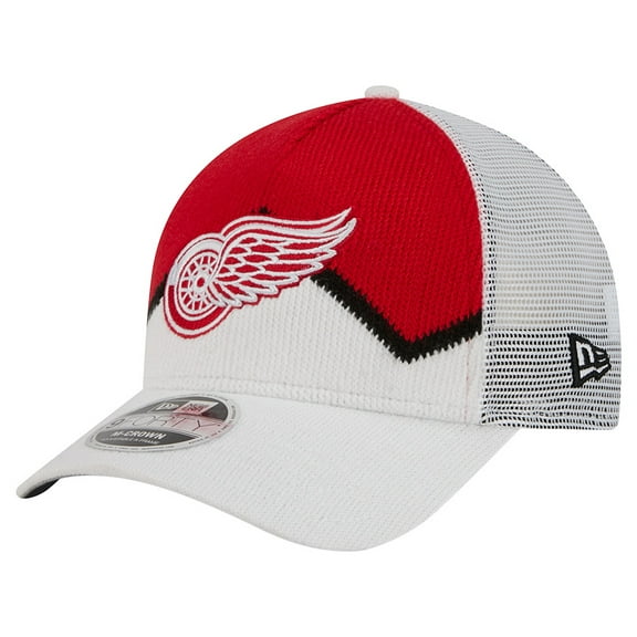 Men's New Era White/Red Detroit Red Wings Hockey Sock 9FORTY A-Frame M-Crown Adjustable Trucker Hat