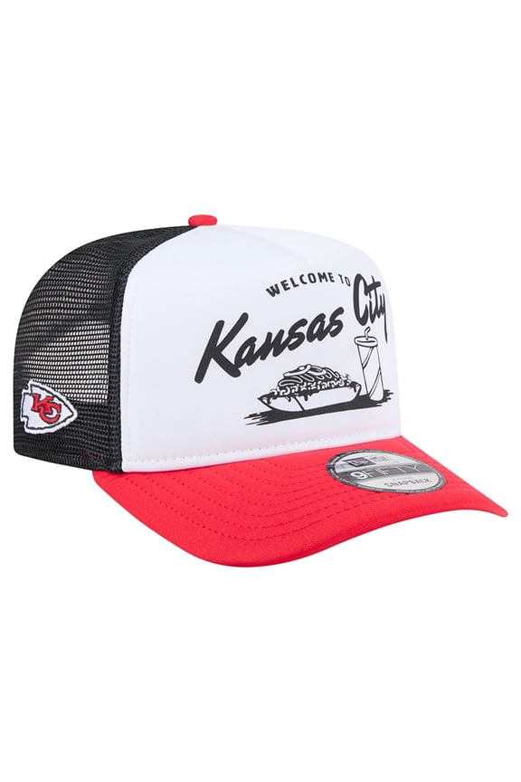 Men's New Era White/Red Kansas City Chiefs Foodie 9FIFTY A-Frame Trucker Snapback Hat