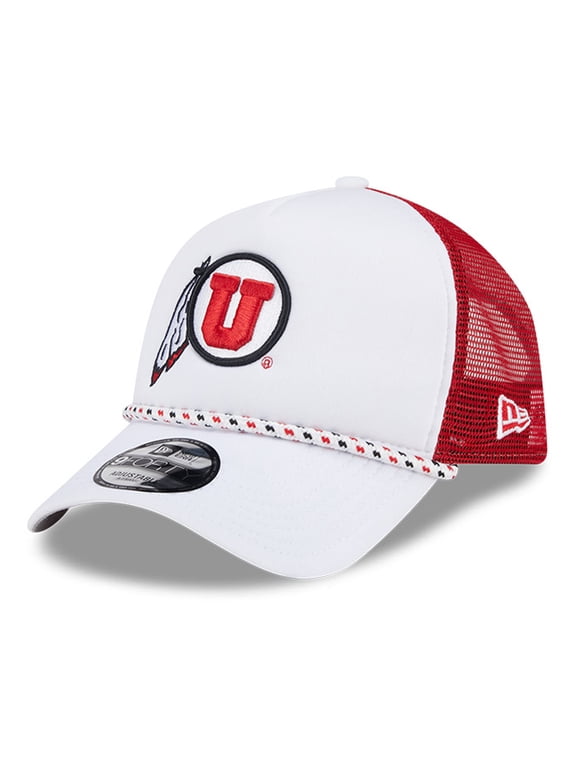 Men's New Era White/Red Utah Utes Court Sport Foam A-Frame 9FORTY Adjustable Trucker Hat
