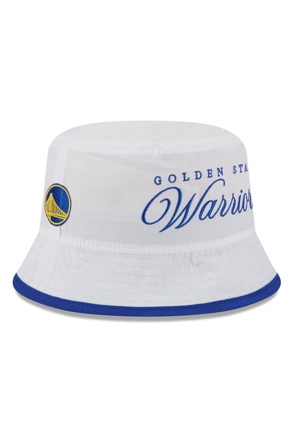 Men's New Era White/Royal Golden State Warriors 2025 NBA Draft Nylon Bucket Hat