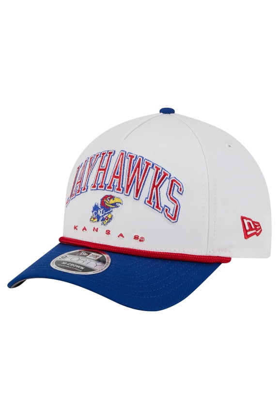 Men's New Era White/Royal Kansas Jayhawks Arch Two-Tone Rope 9FORTY A-Frame M-Crown Adjustable Hat