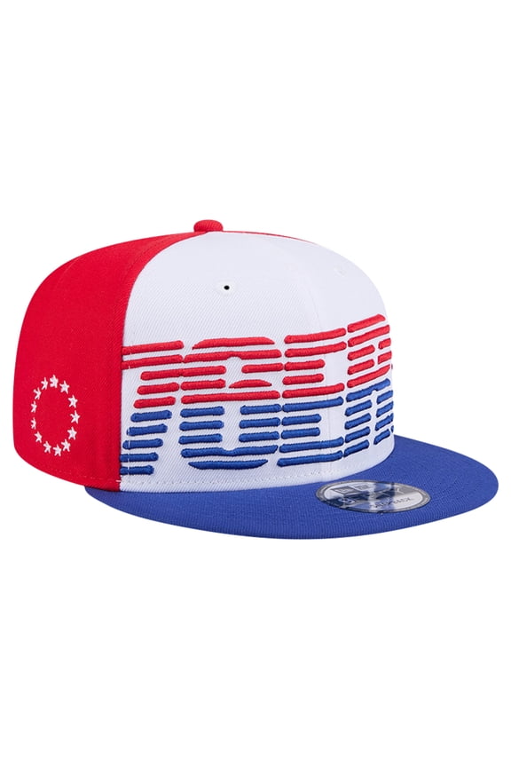 Men's New Era White/Royal Philadelphia 76ers Throwback Gradient Tech Font 9FIFTY Snapback Hat