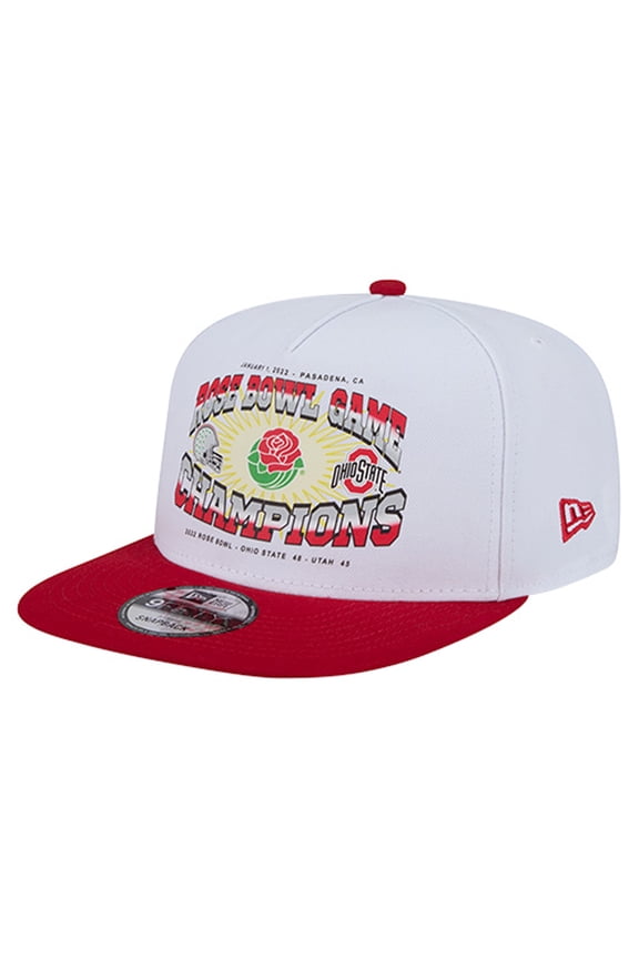 Men's New Era White/Scarlet Ohio State Buckeyes Retro 2022 Rose Bowl Champions 9FIFTY A-Frame Snapback Hat