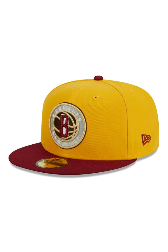 Men's New Era Yellow/Red Brooklyn Nets Fall Leaves 2-Tone 59FIFTY Fitted Hat