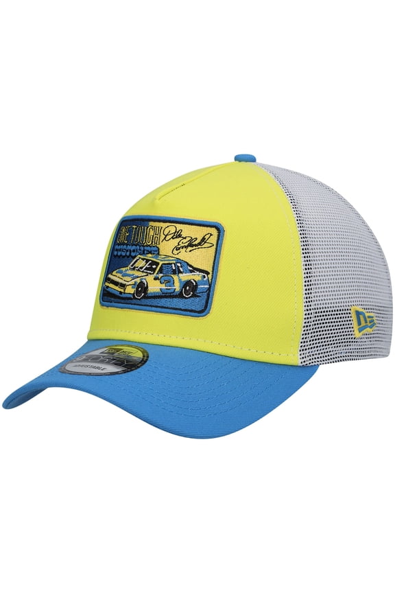Men's New Era Yellow/Royal Dale Earnhardt Legends 9FORTY A-Frame Trucker Snapback Hat