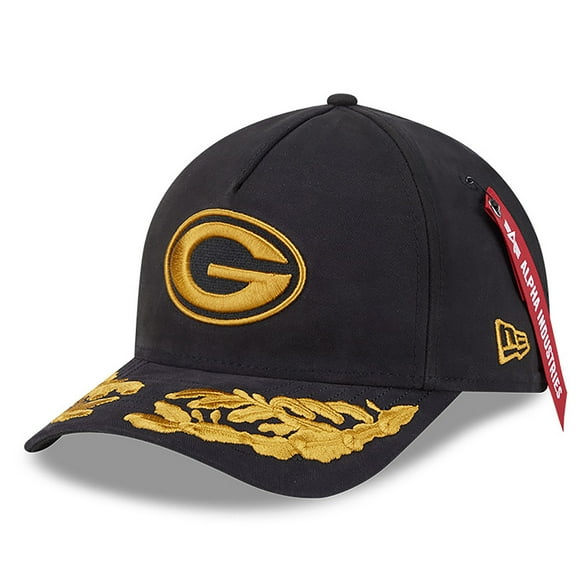 Men's New Era x Alpha Industries Black Green Bay Packers A-Frame 9FORTY Adjustable Hat